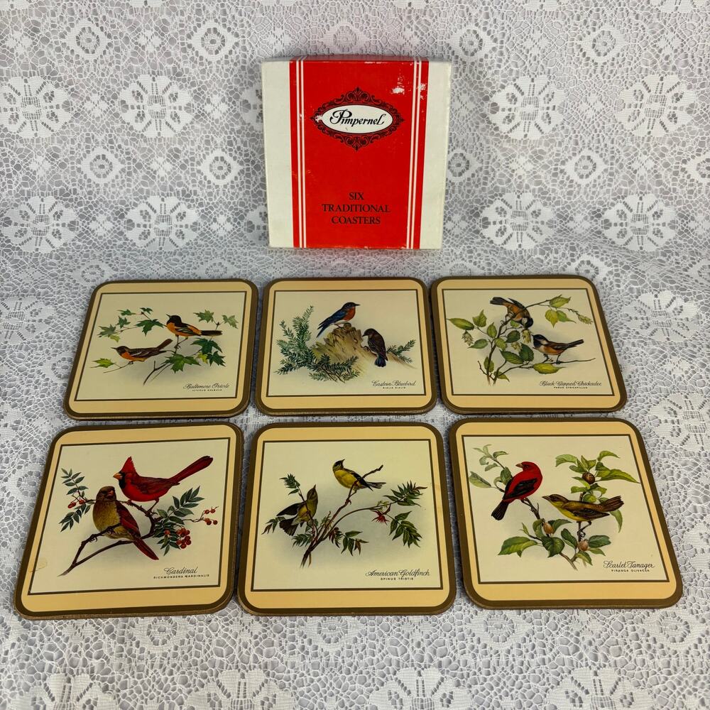 Vintage Pimpernel North American Song Birds Coasters Set of 6 England w Box